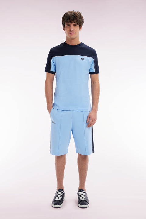 Straight-cut sky blue jogger shorts in cotton interlock - Image 1