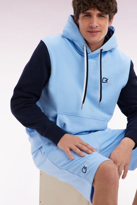 Straight-cut sky blue jogger shorts in cotton interlock - Image 3