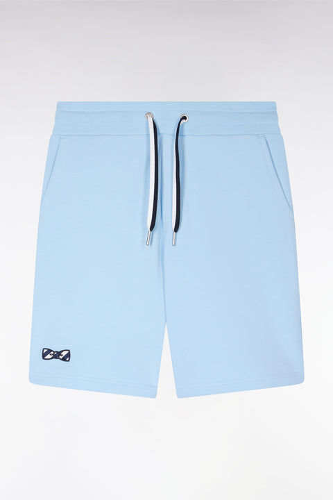 Relaxed-fit sky blue cotton fleece shorts with a striped bow tie embroidery - Image 2