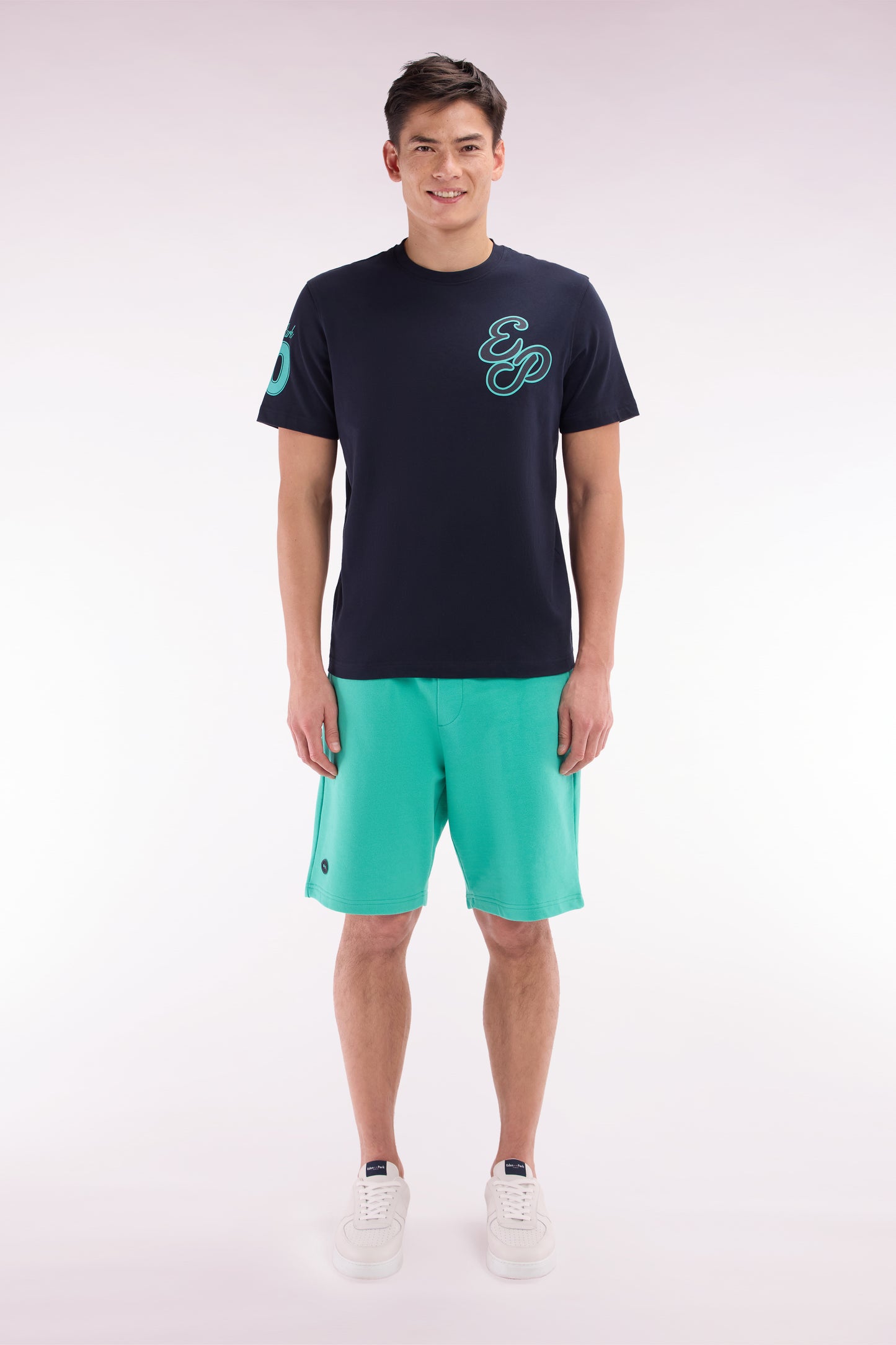 Relaxed-fit green cotton fleece shorts