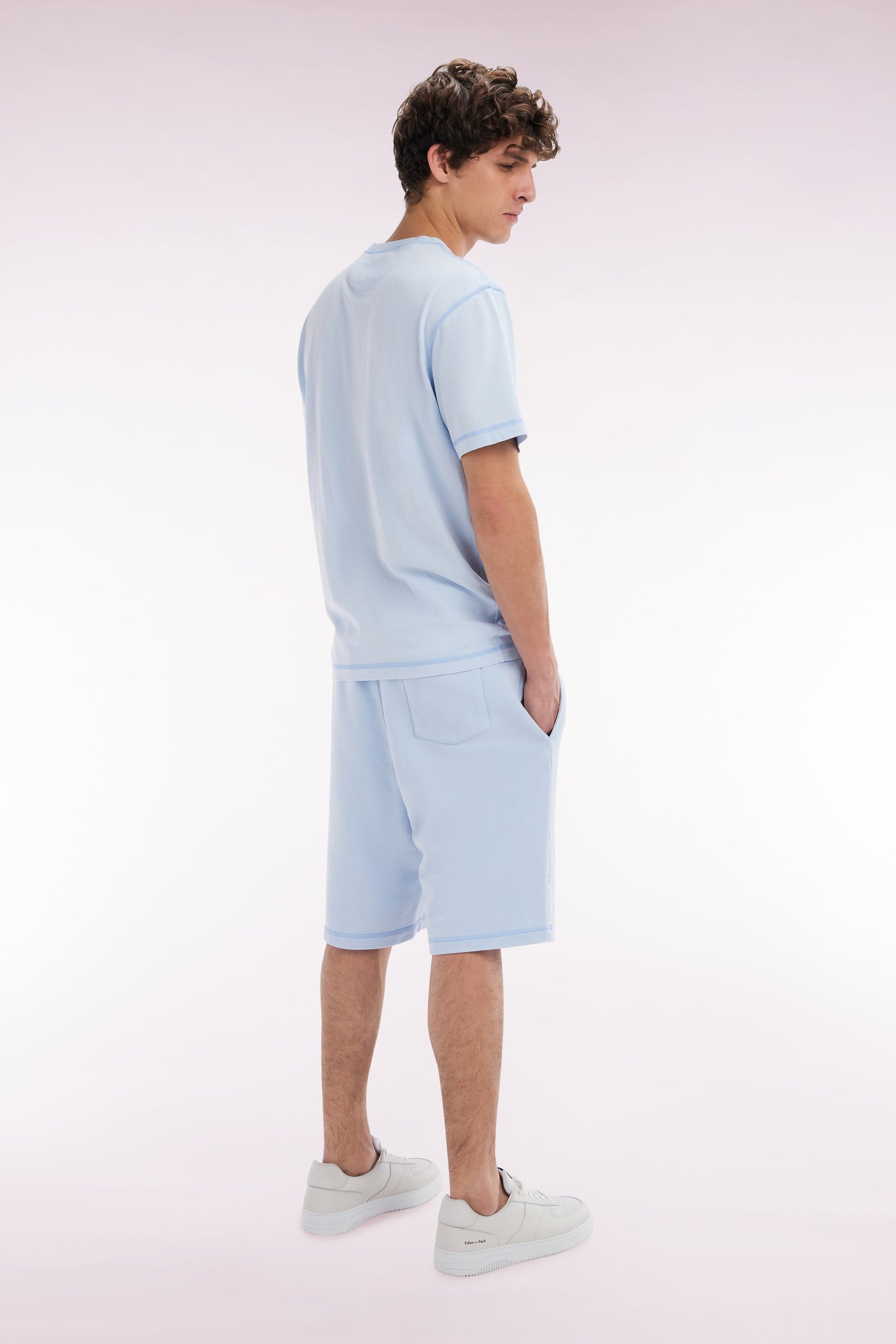 Relaxed-fit sky blue cotton fleece shorts