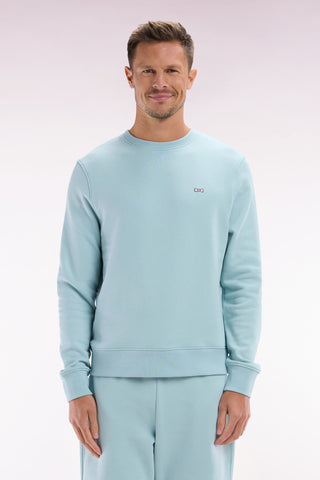 Straight-fit sea green cotton fleece sweatshirt