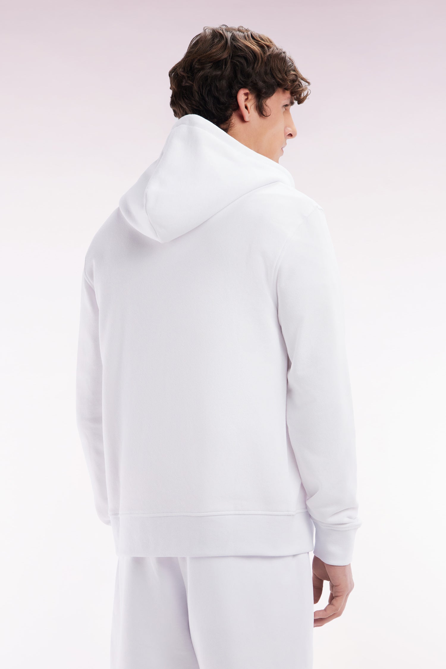 Sweatshirt zippé en molleton coton blanc coupe droite