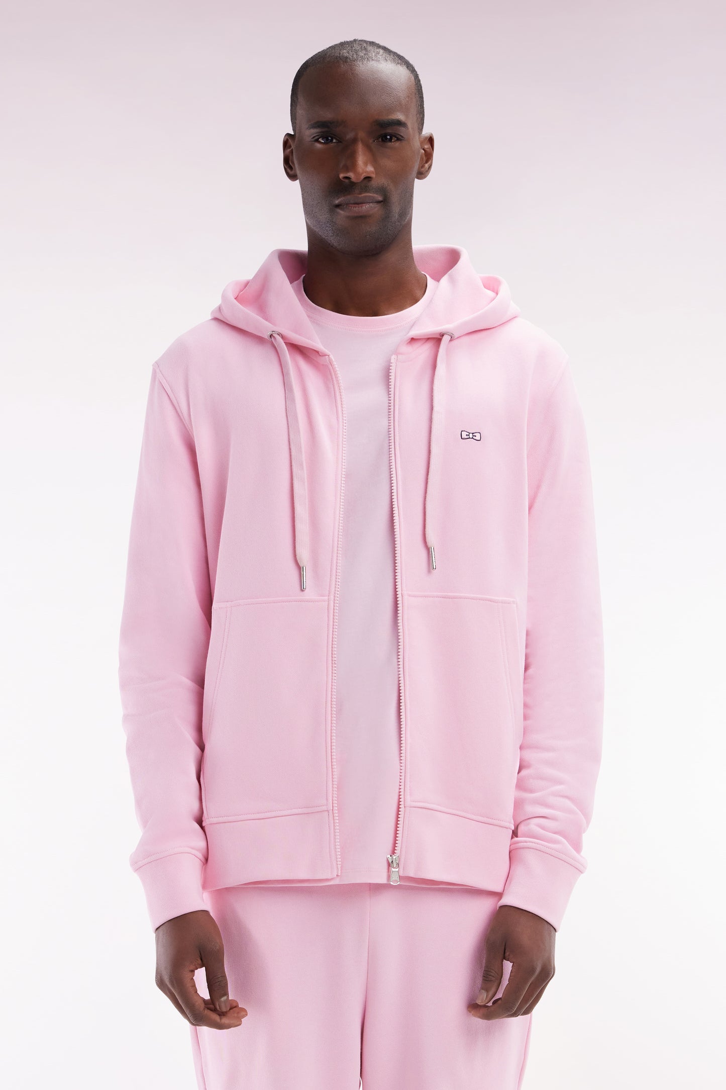 Sweatshirt zippé en molleton coton rose coupe droite