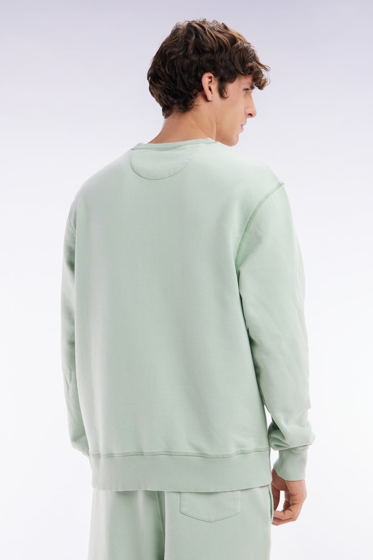 Sweatshirt surteint à col rond en molleton coton vert d'eau coupe décontractée