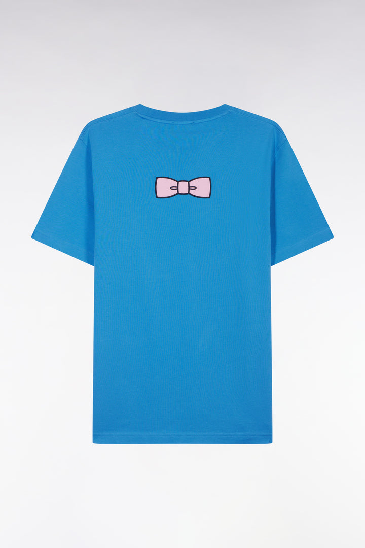 T-shirt en coton Pima bleu broderie dos coupe droite