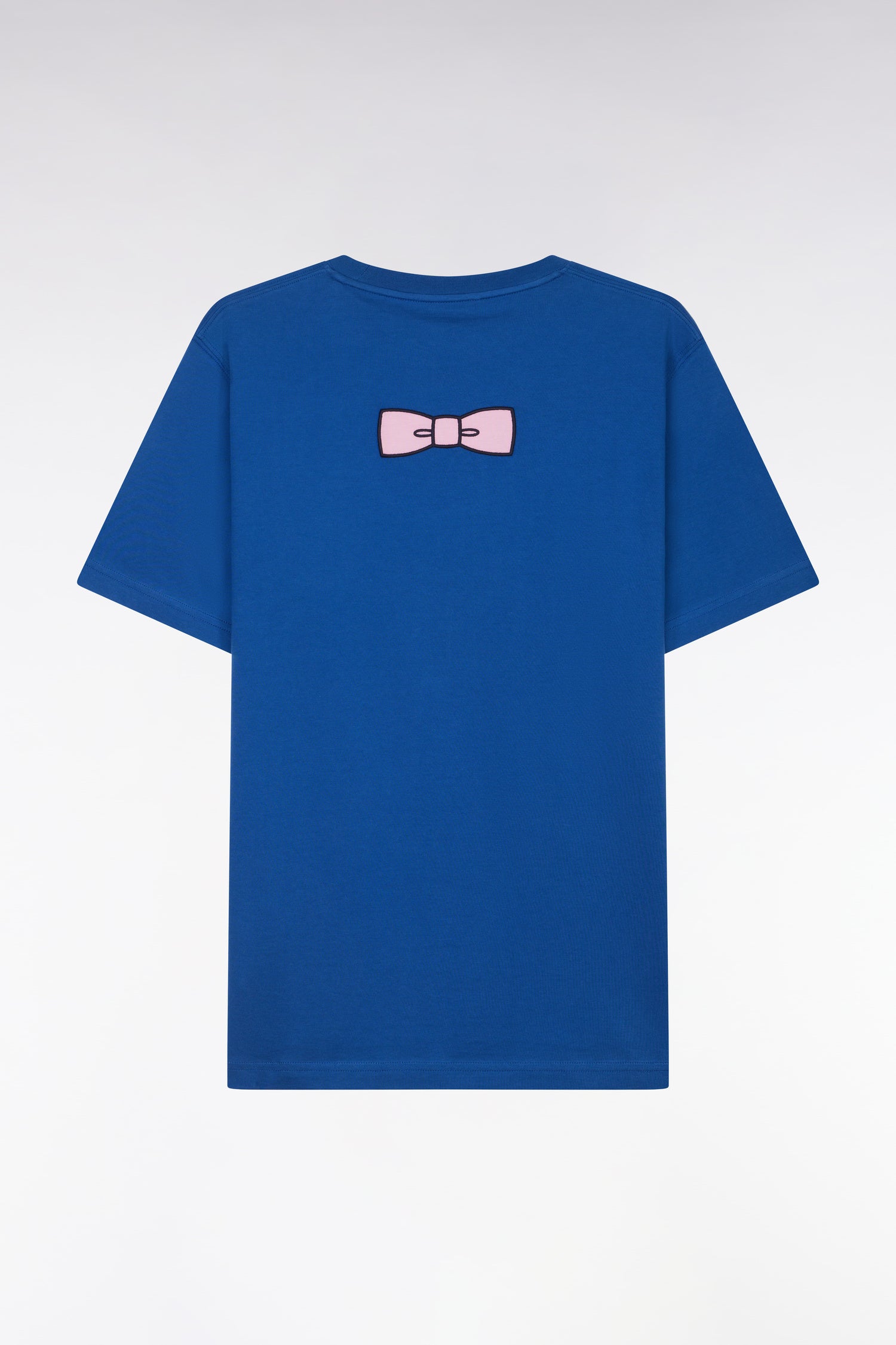 T-shirt en coton Pima bleu foncé broderie dos coupe droite