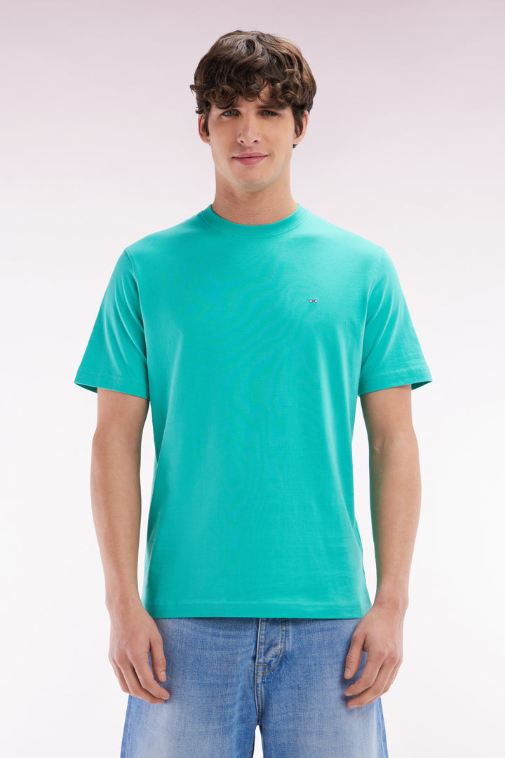 T-shirt en coton Pima vert broderie dos coupe droite