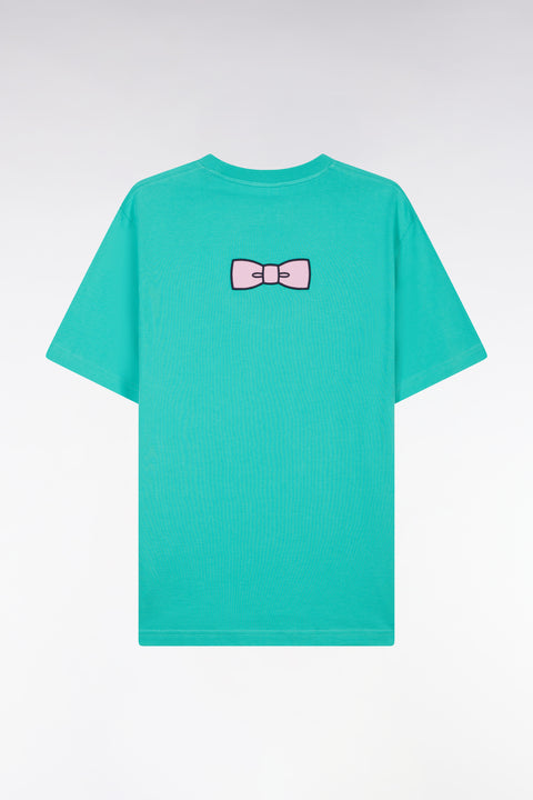 Straight-fit green Pima cotton T-shirt with back embroidery - Image 2