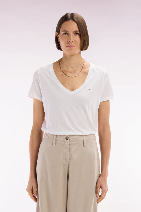 V-neck T-shirt in lightweight white Pima cotton jersey, straight cut - Image 3