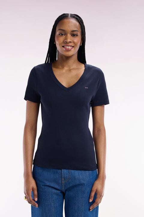 Pima cotton t-shirt chopped navy cut adjusted - Image 1