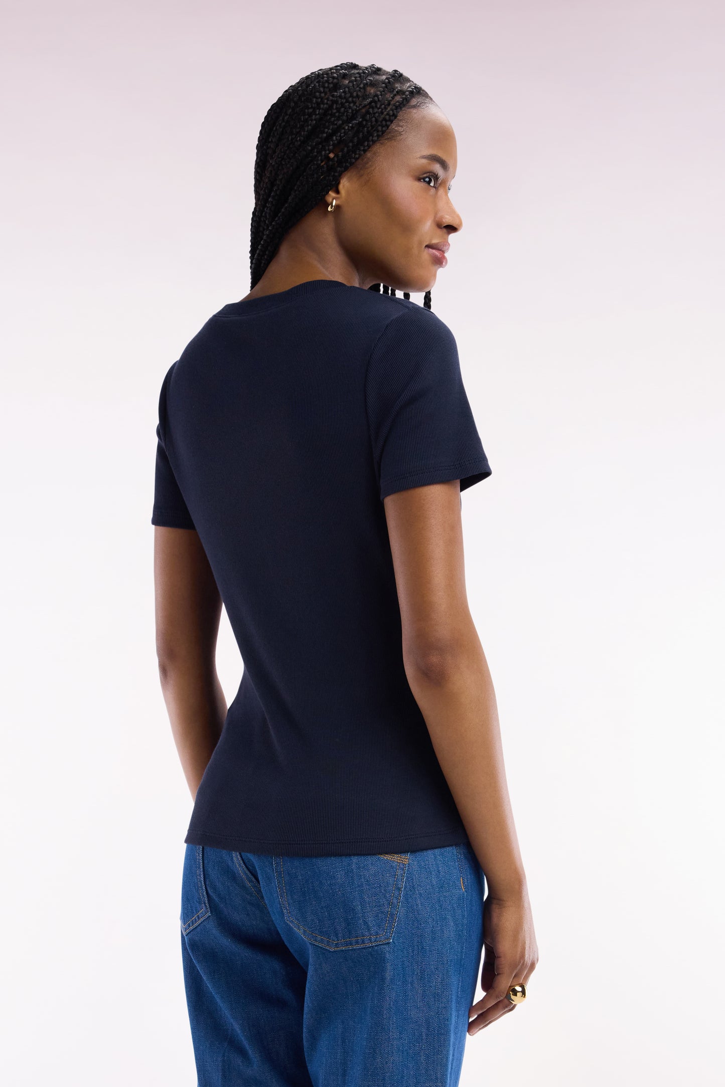 Pima cotton t-shirt chopped navy cut adjusted