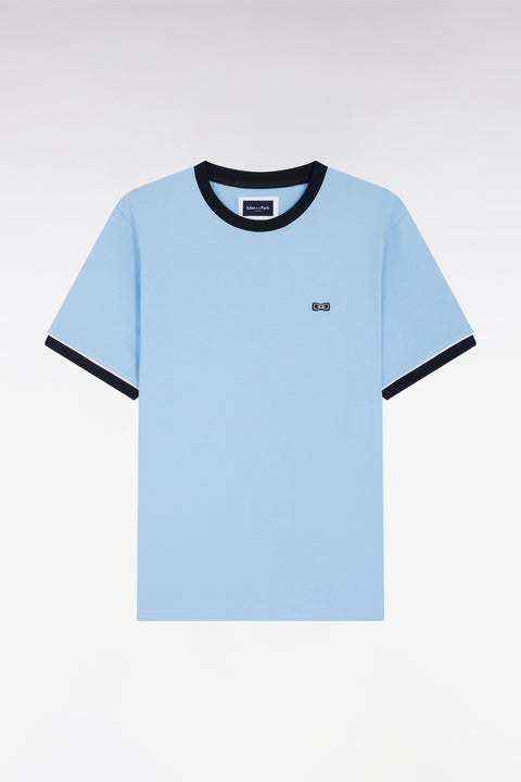 Sky cotton T-shirt with embroidery and bow tie badge - A SHOOTER - Image 1