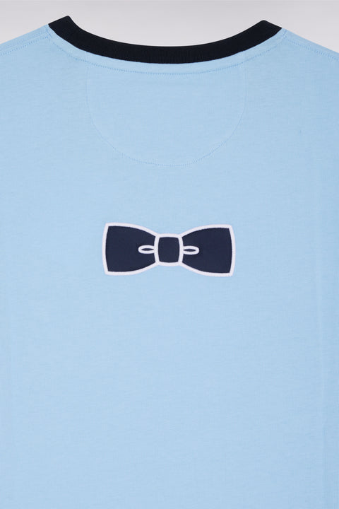 Sky cotton T-shirt with embroidery and bow tie badge - A SHOOTER - Image 2