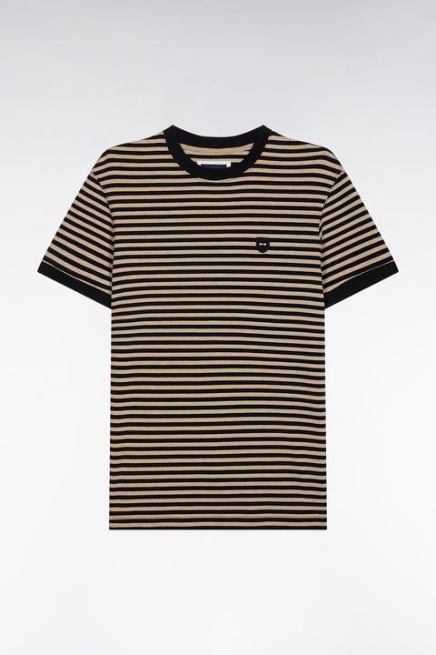 Slim-fit beige striped stretch cotton T-shirt - Image 2