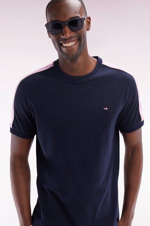 Straight-fit navy cotton T-shirt with back embroidery and cutouts - Image 3