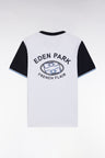 Straight-fit white and navy cotton T-shirt with back embroidery