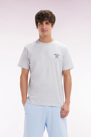 T-shirt en coton gris broderie multicolore coupe décontractée