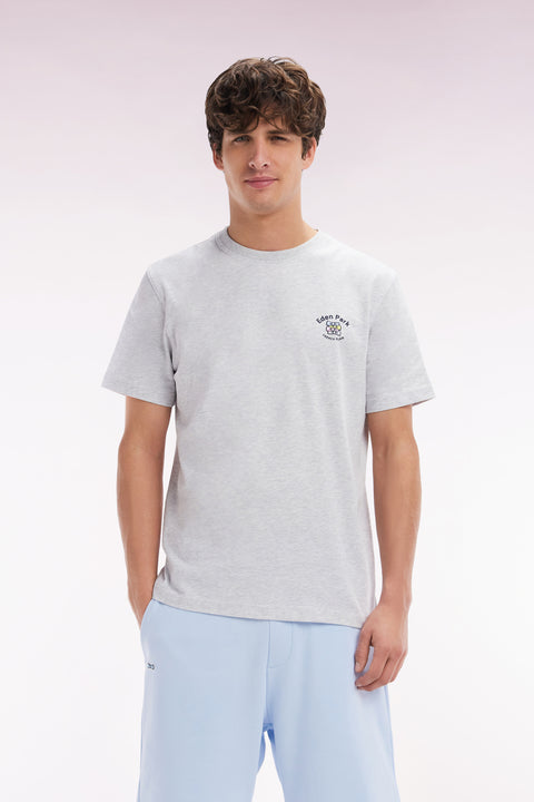 Grey cotton T-shirt with multicolored embroidery, relaxed fit - Image 1