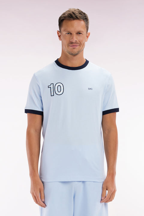 T-shirt in sky cotton, embroidery 10, relaxed fit - Image 1
