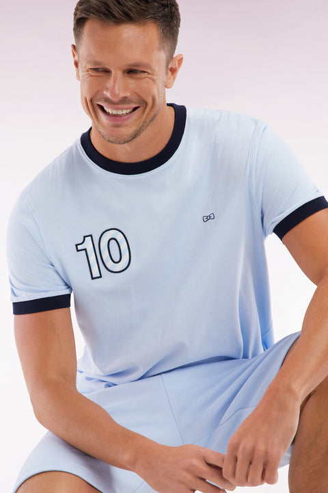 T-shirt in sky cotton, embroidery 10, relaxed fit - Image 3