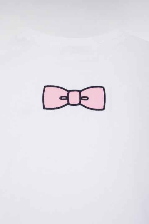 White cotton T-shirt with bow tie in back, straight cut - Image 2
