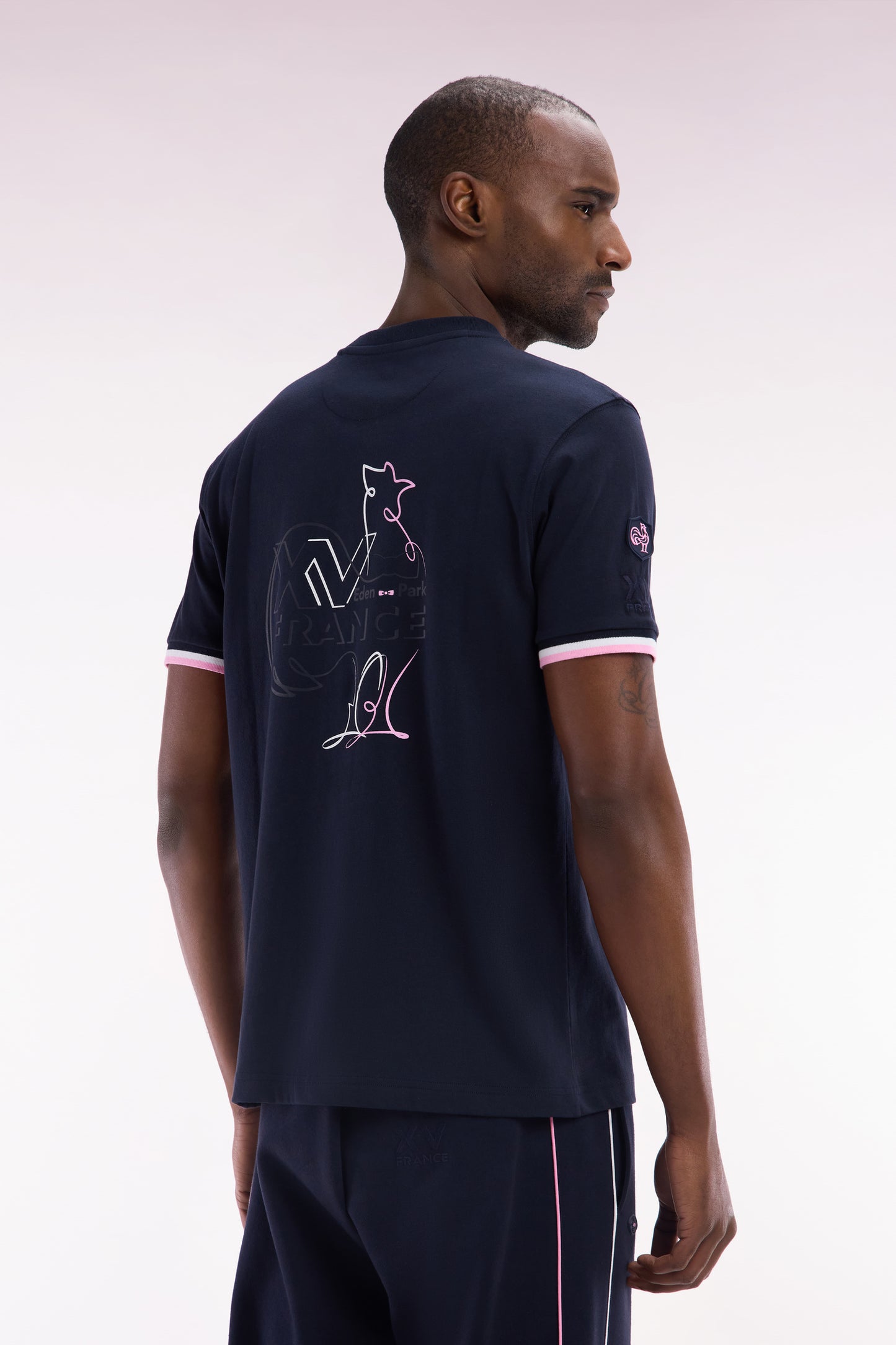 T-shirt XV de France en coton marine broderie Coq coupe droite