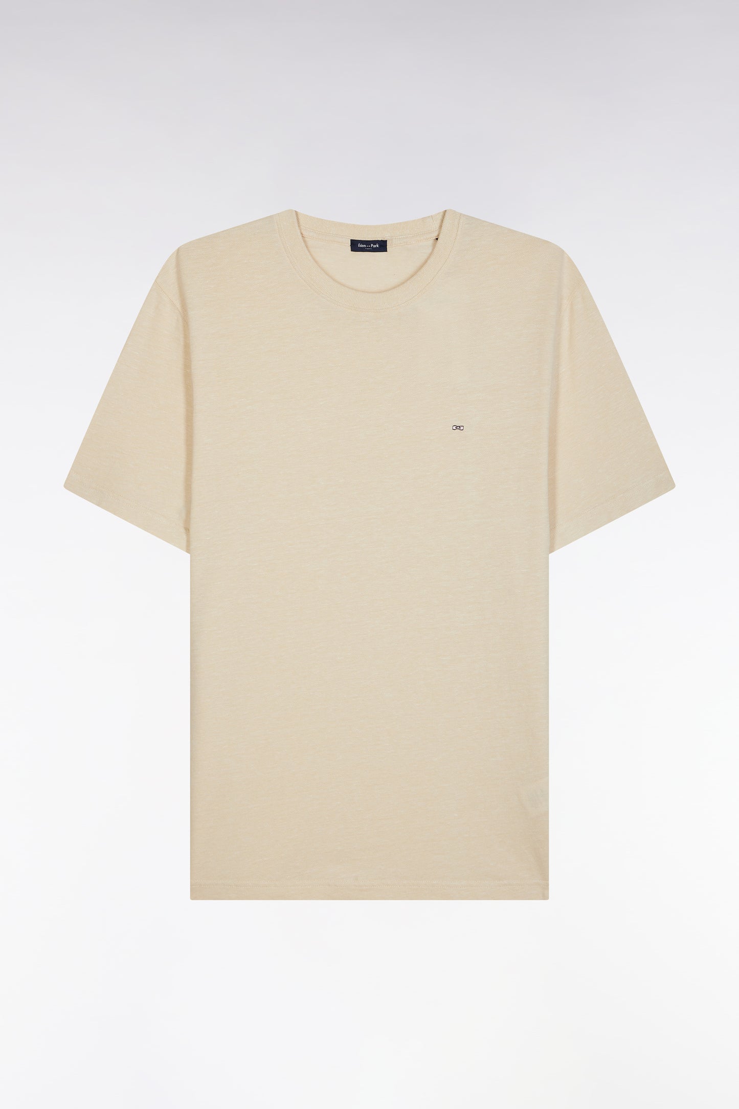 Straight-fit ecru T-shirt in cotton and linen blend