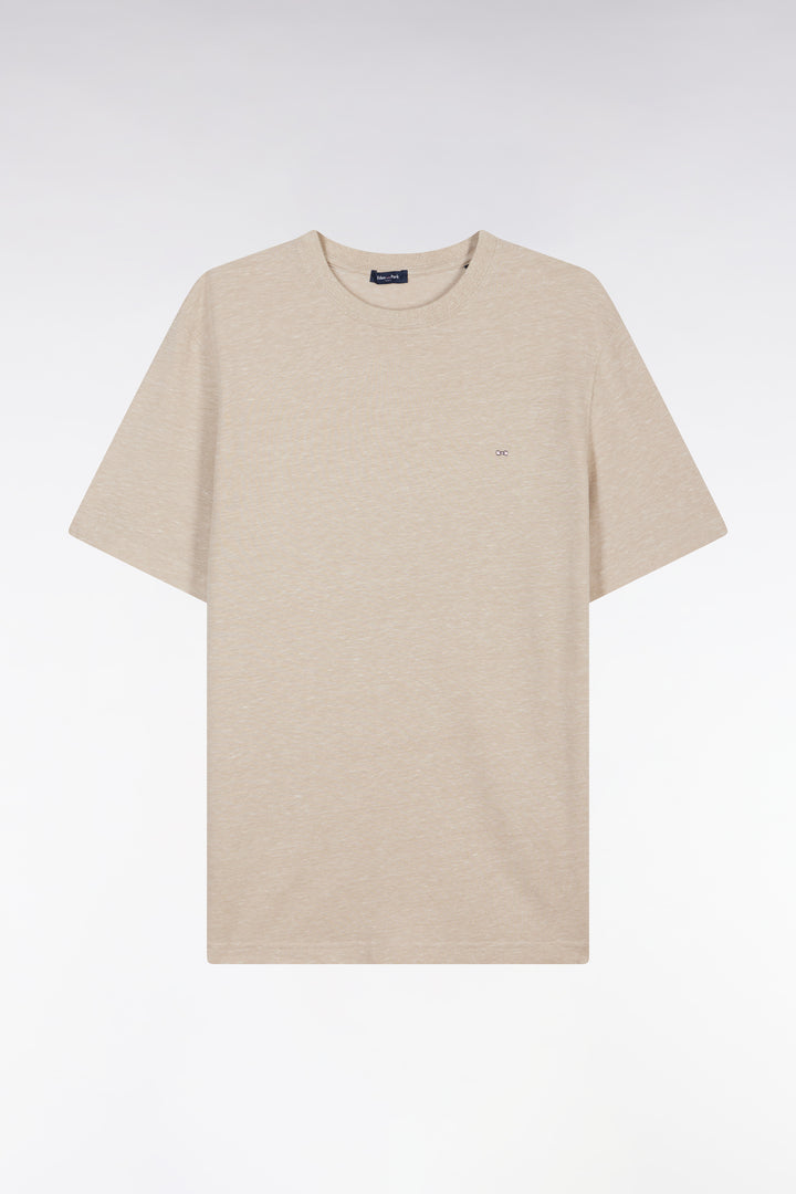 T-shirt en coton et lin beige coupe droite