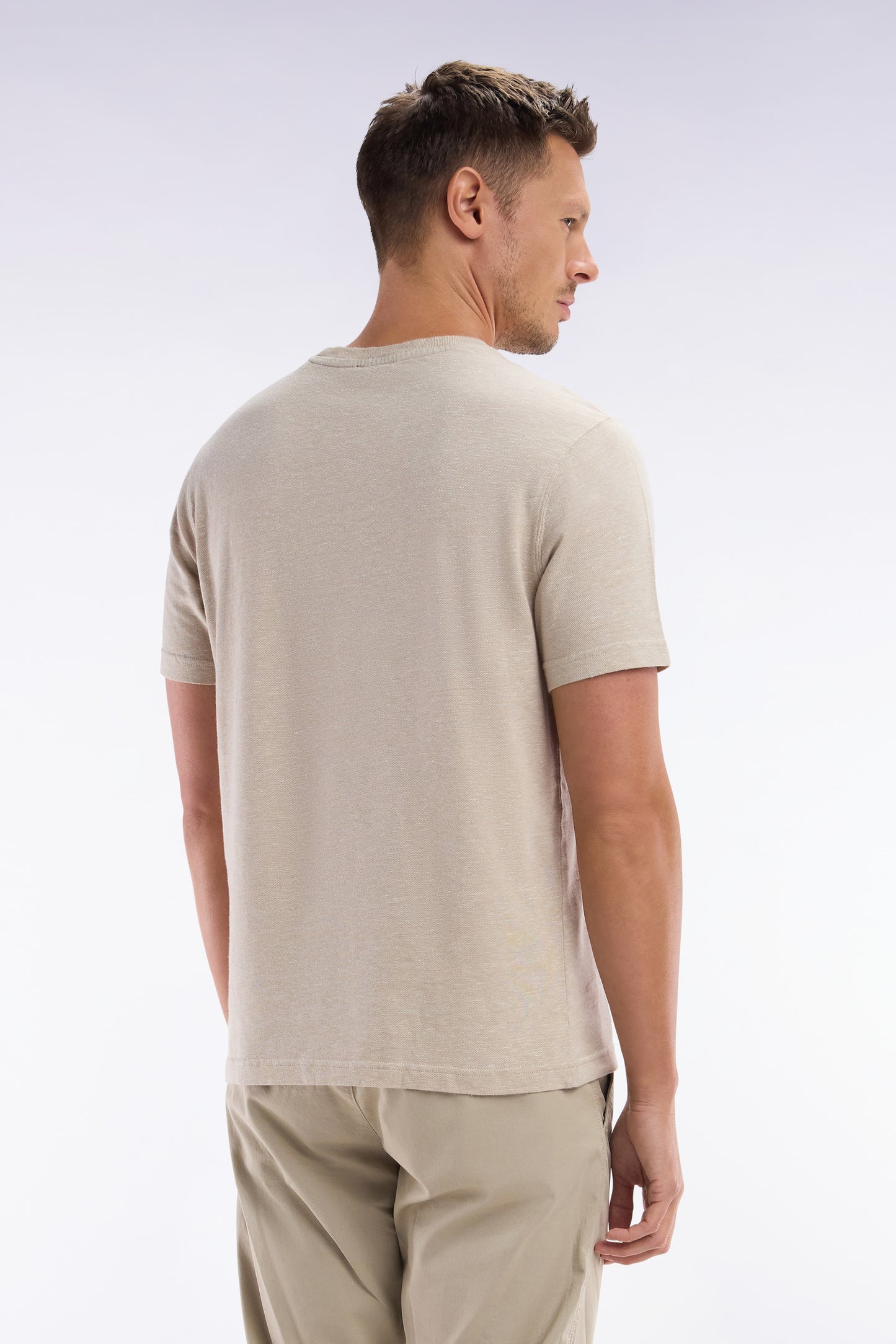 T-shirt en coton et lin beige coupe droite