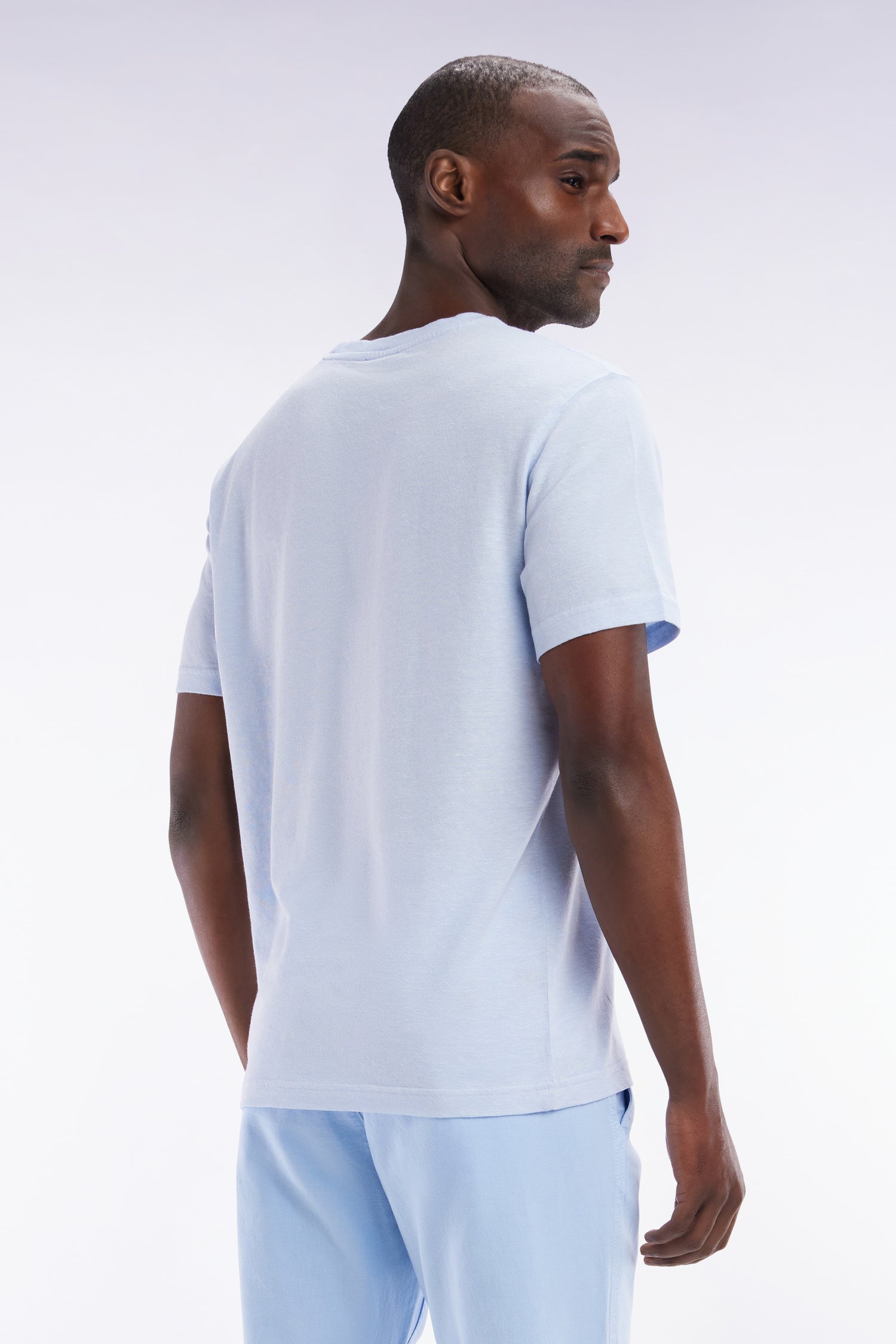 T-shirt en coton et lin gris clair coupe droite