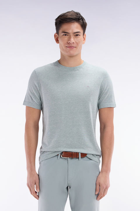 Straight-fit medium grey T-shirt in cotton and linen blend - Image 1
