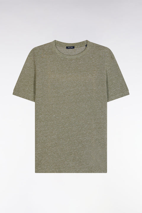 Straight-fit khaki T-shirt in cotton and linen blend - Image 2