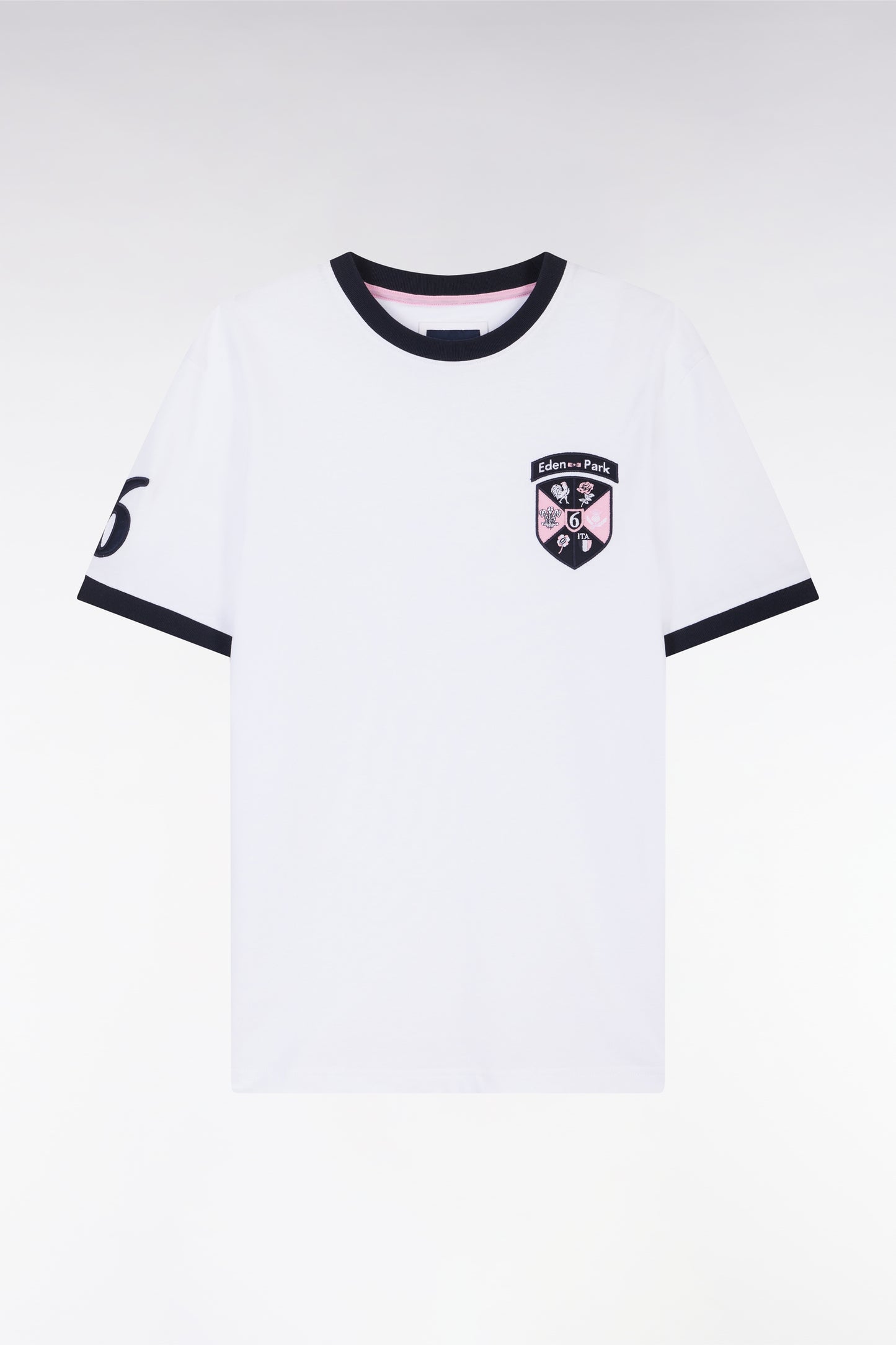 White cotton T-shirt with 6 Nations crest, straight cut