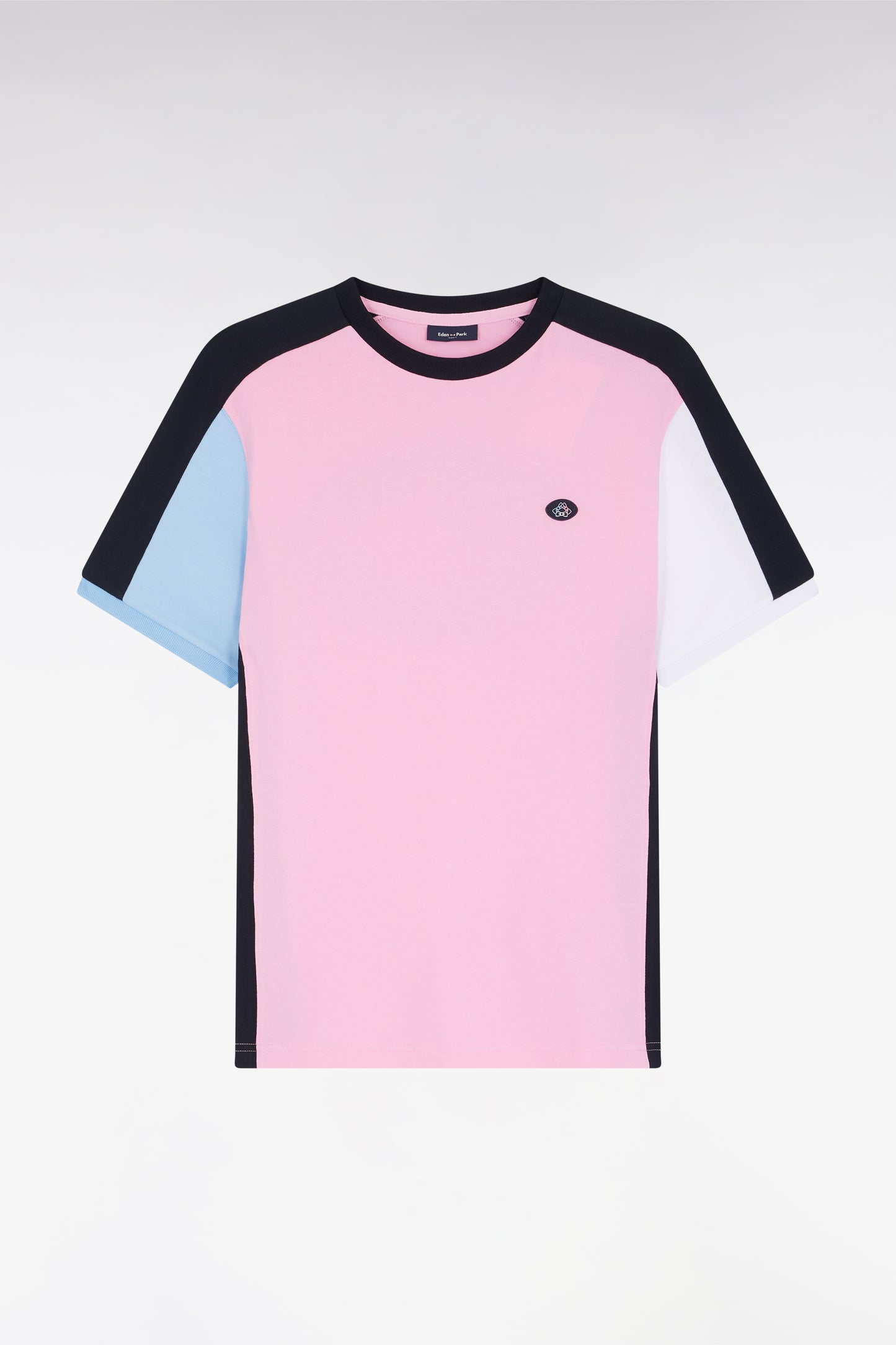 Straight-cut pink cotton short-sleeved T-shirt