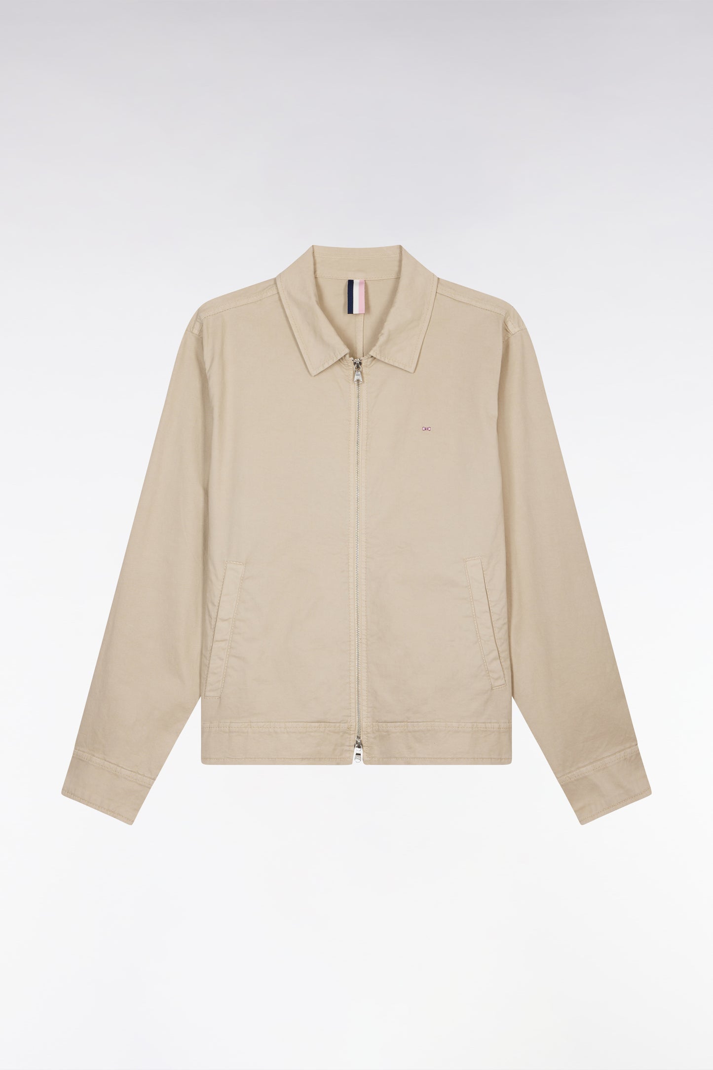 Blouson zippé en gabardine de coton stretch beige