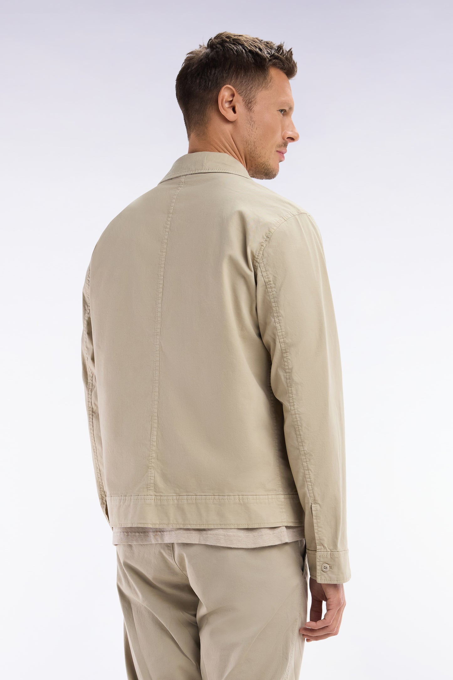 Zipped beige jacket in stretch cotton gabardine