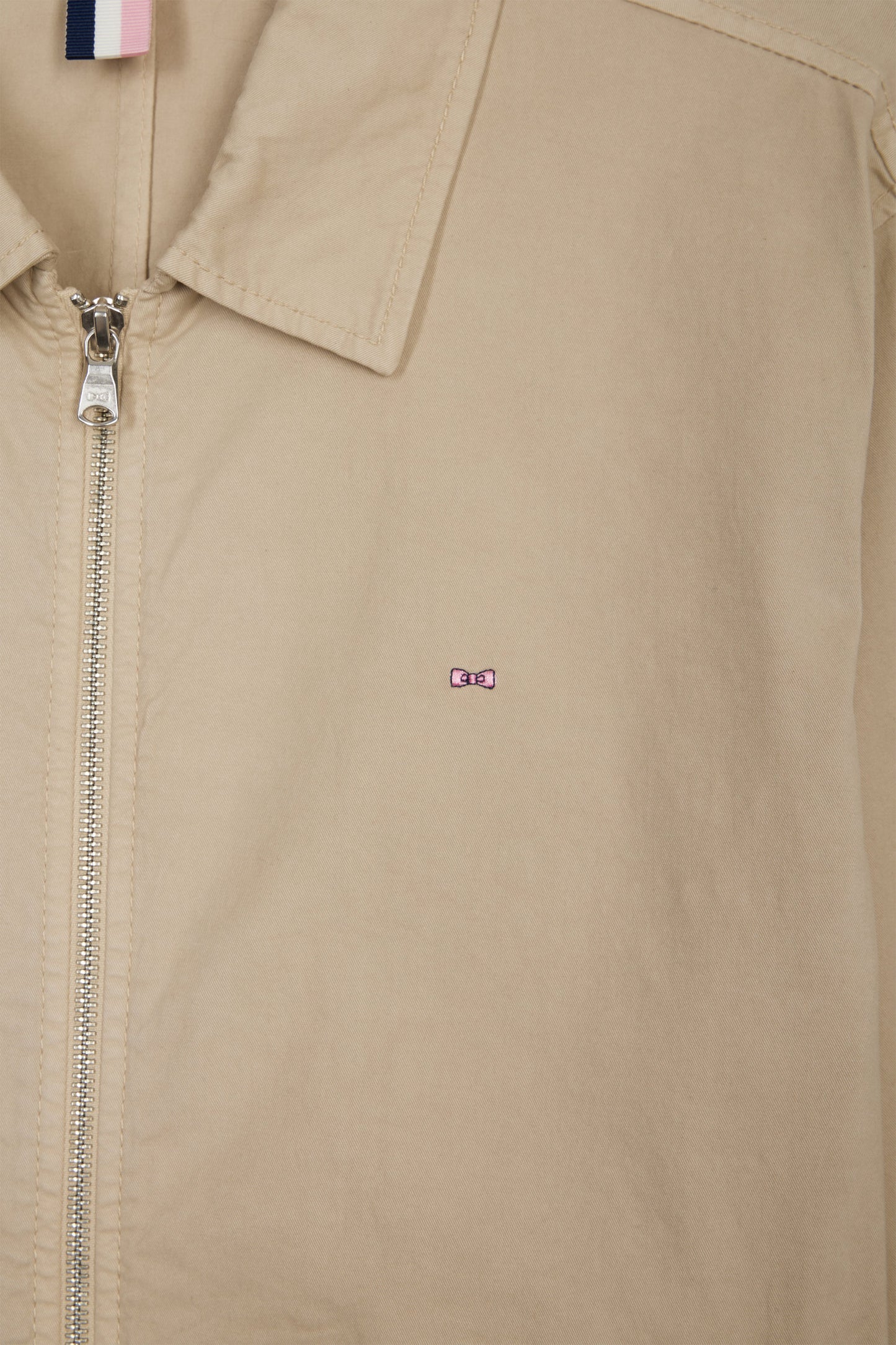 Zipped beige jacket in stretch cotton gabardine