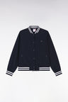 Navy zipped teddy jacket with striped ribbed edges