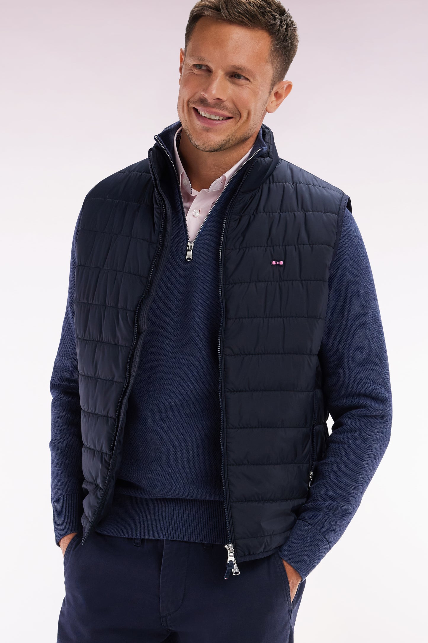 Sleeveless navy down jacket
