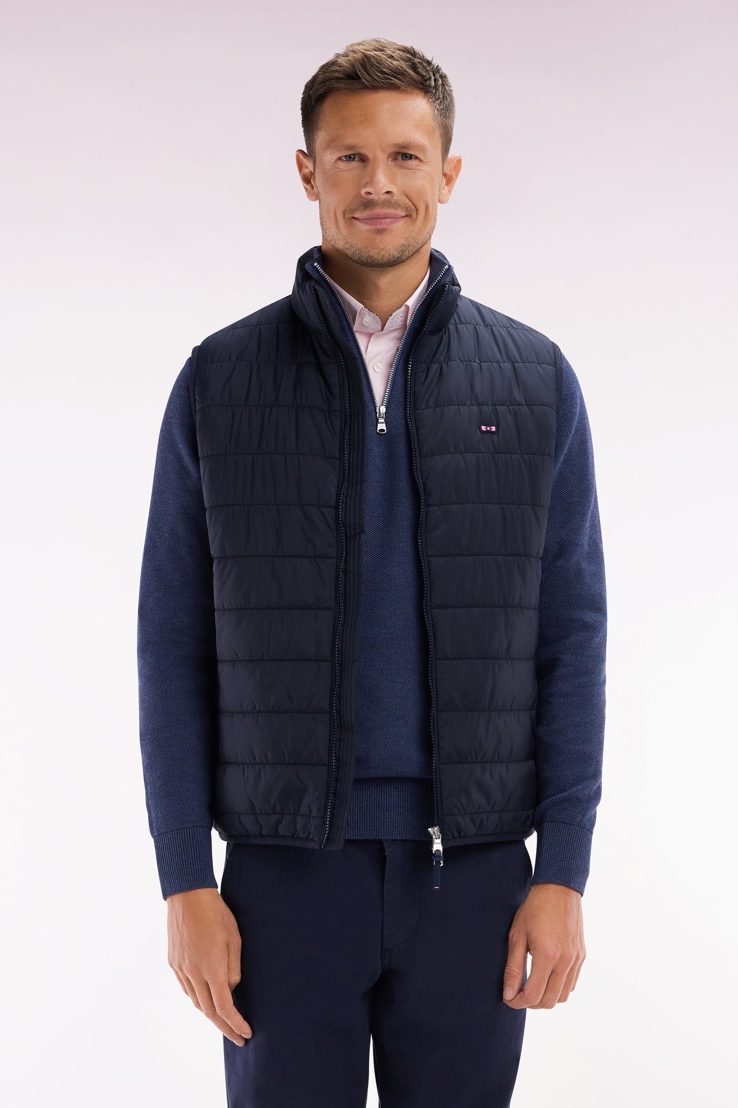 Sleeveless navy down jacket