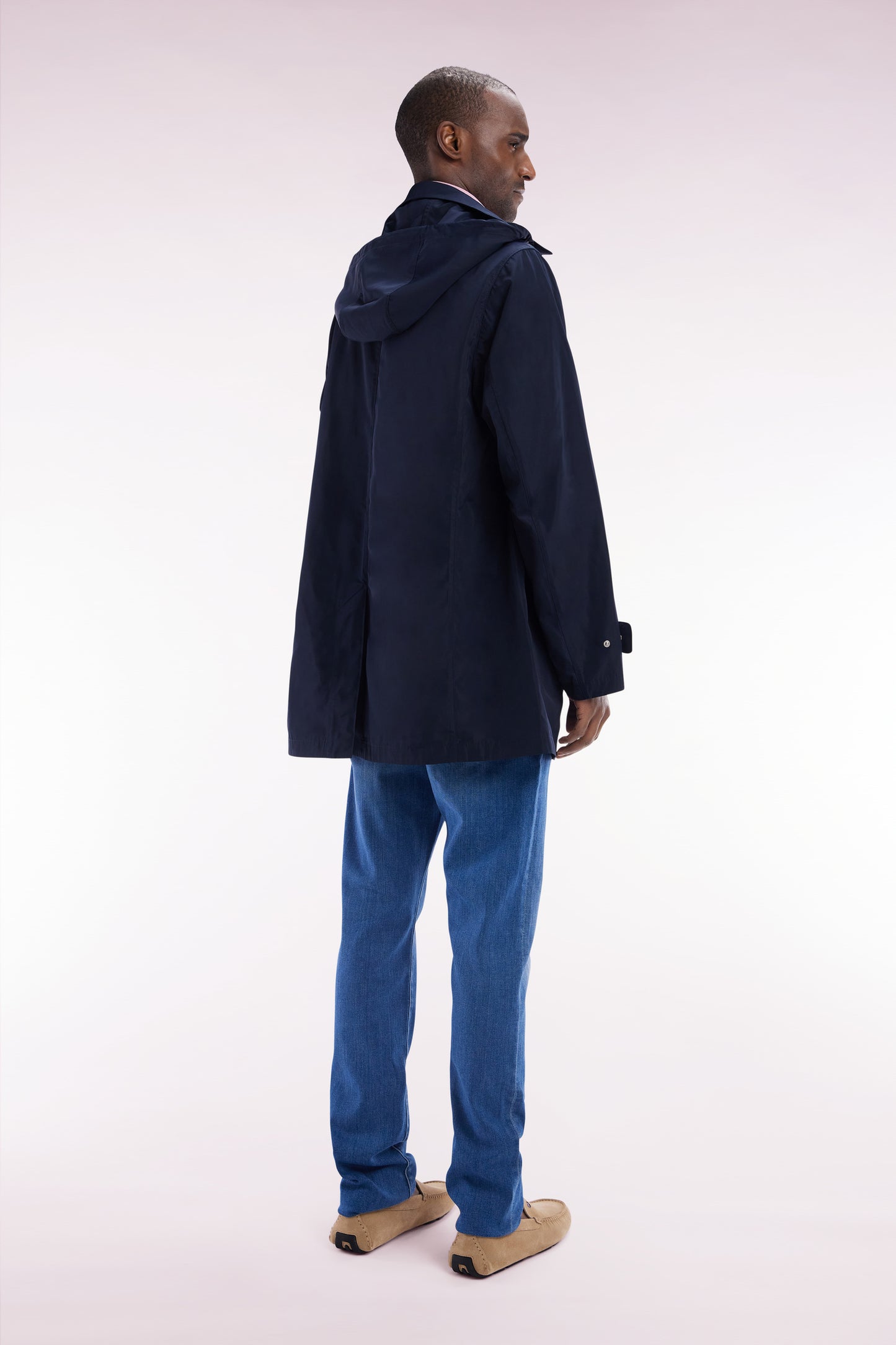 Navy blue hooded raincoat