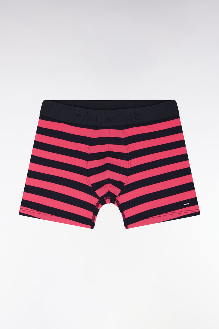 Boxer en jersey de coton stretch cerclé marine et fuchsia