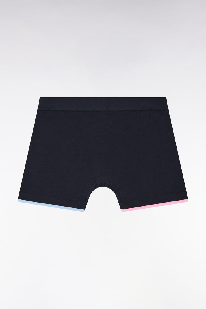 Boxer en jersey de coton stretch uni marine à bordures rayées