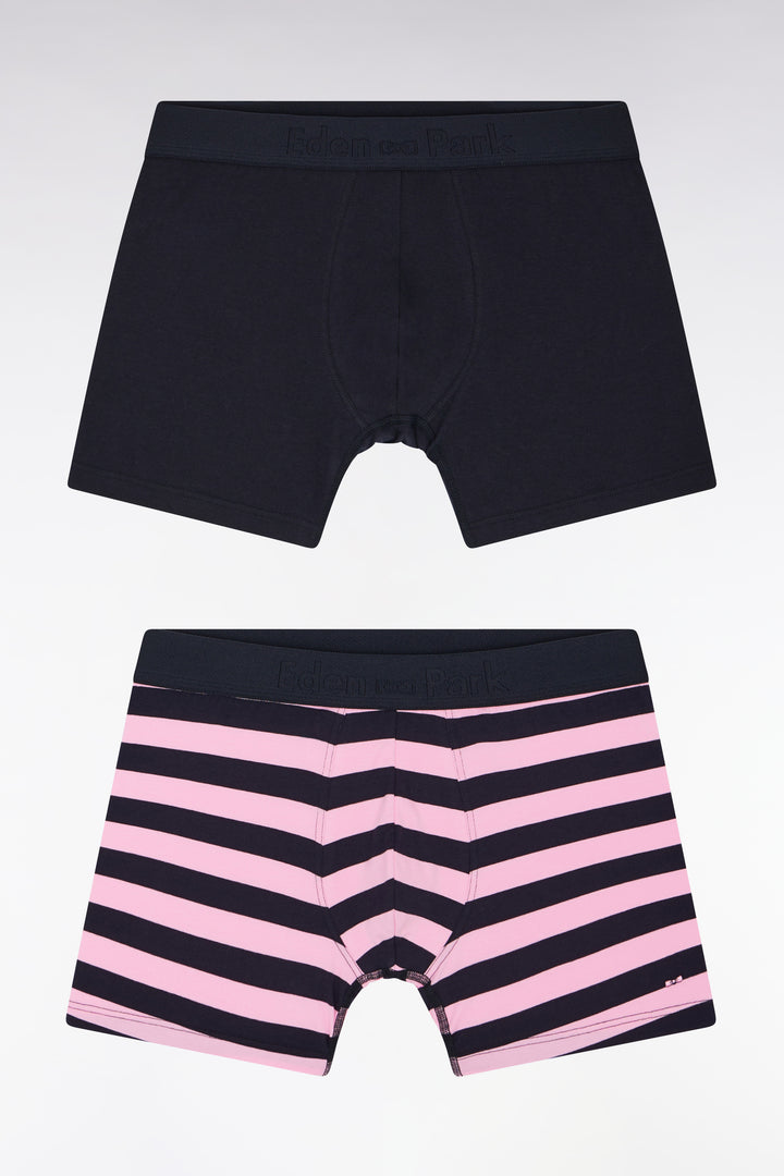 Lot de deux boxers unis et cerclés en jersey de coton stretch marine et rose