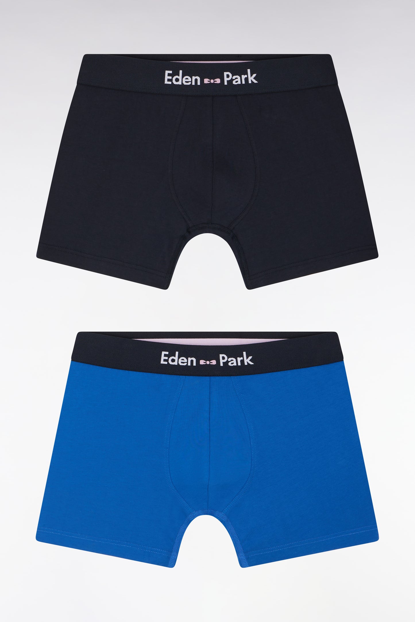 Set of two boxer shorts in navy and blue stretch cotton jersey