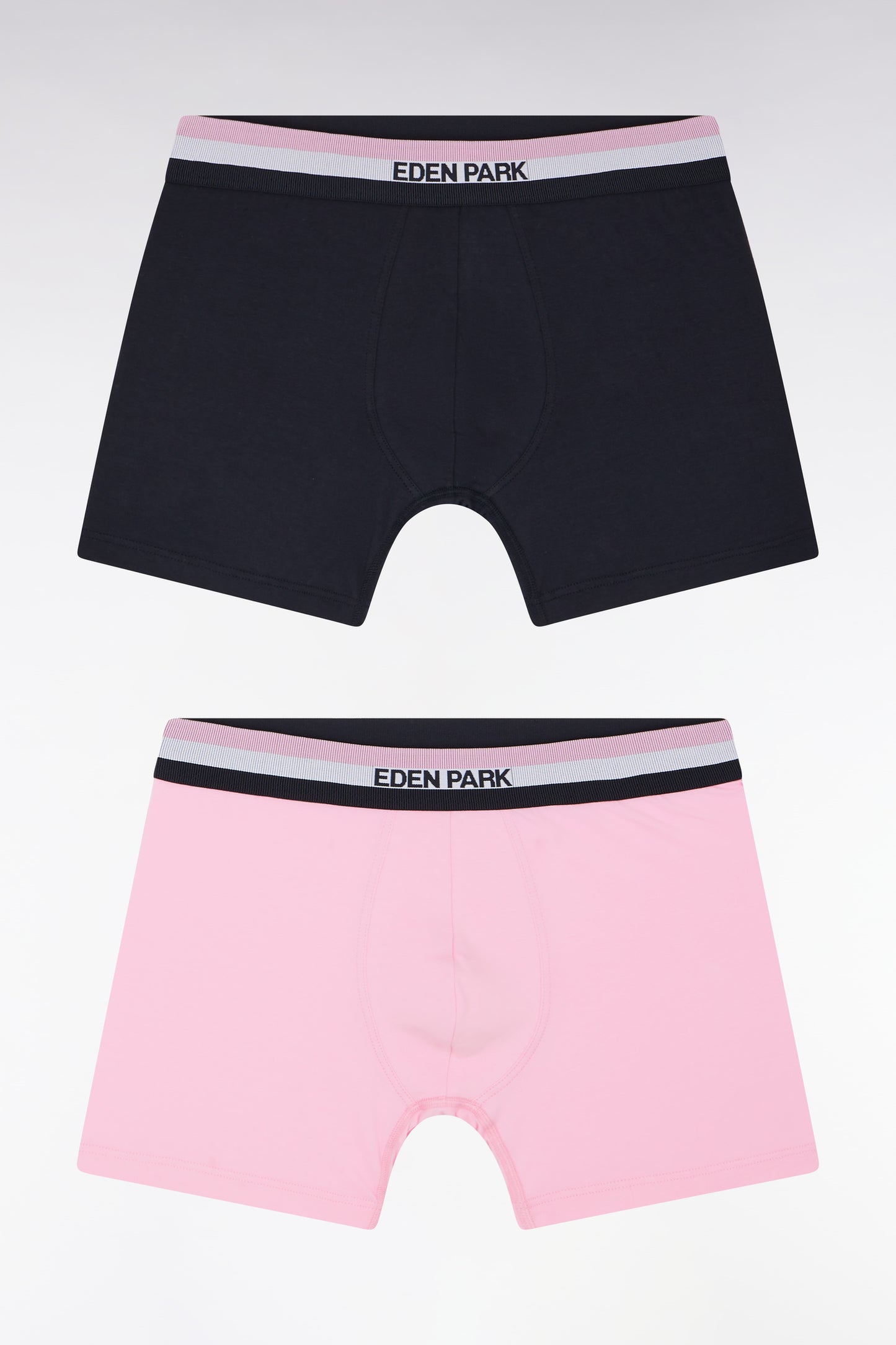 Lot de deux boxers en jersey de coton stretch unis à ceinture élastique tricolore marine et rose