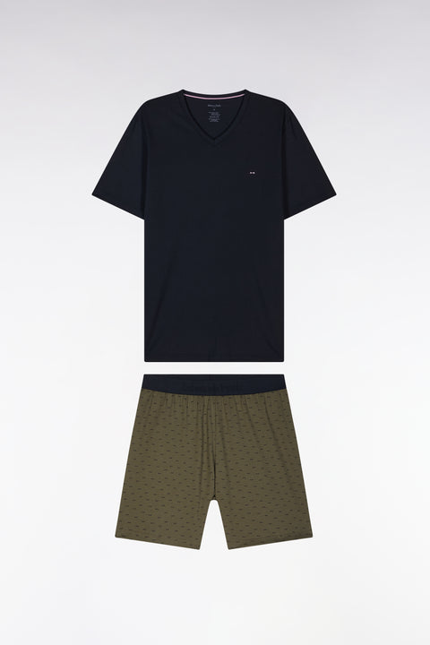 Short pyjamas in khaki cotton jersey shorts with micropatterns - Image 1