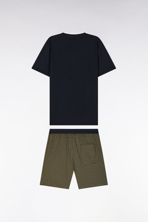 Short pyjamas in khaki cotton jersey shorts with micropatterns - Image 2