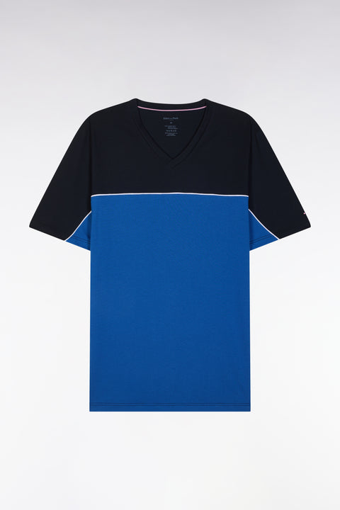 Short pyjamas in blue and navy cotton jersey - Image 1